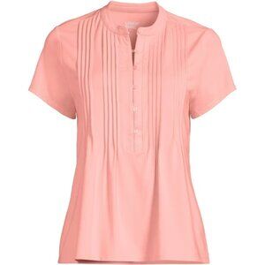 Lands' End Womens Short Sleeve Pintuck Blouse To Coral (Pink, Medium)